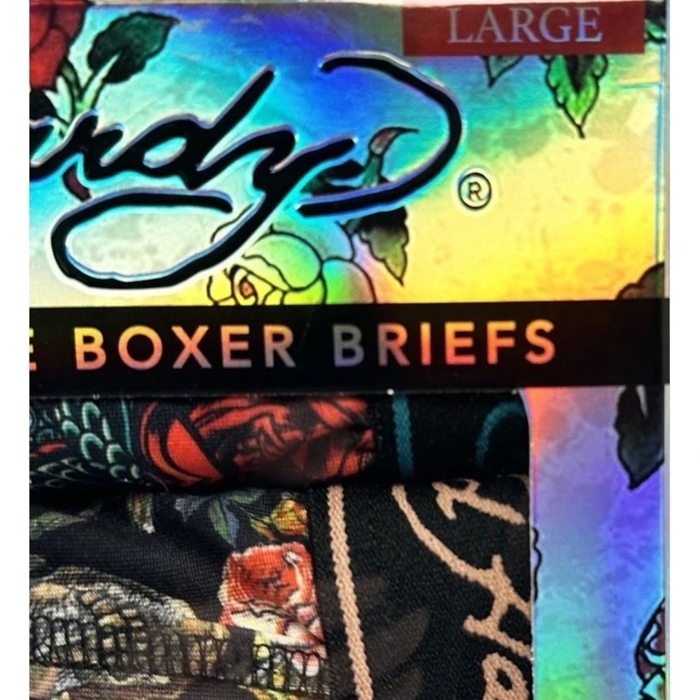 Ed Hardy 4 Pack Boxer Briefs Men's Large 36-38 Skull Dragon Rose Performance NWT